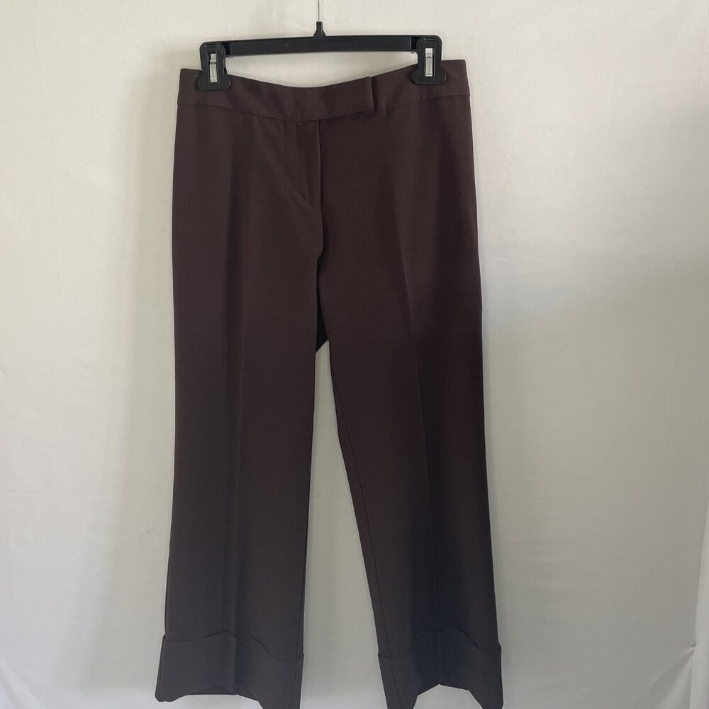 Cache Womens Cropped Wide Leg Pants Size 2 Brown Mid Rise Zip Flat Front Cuffed